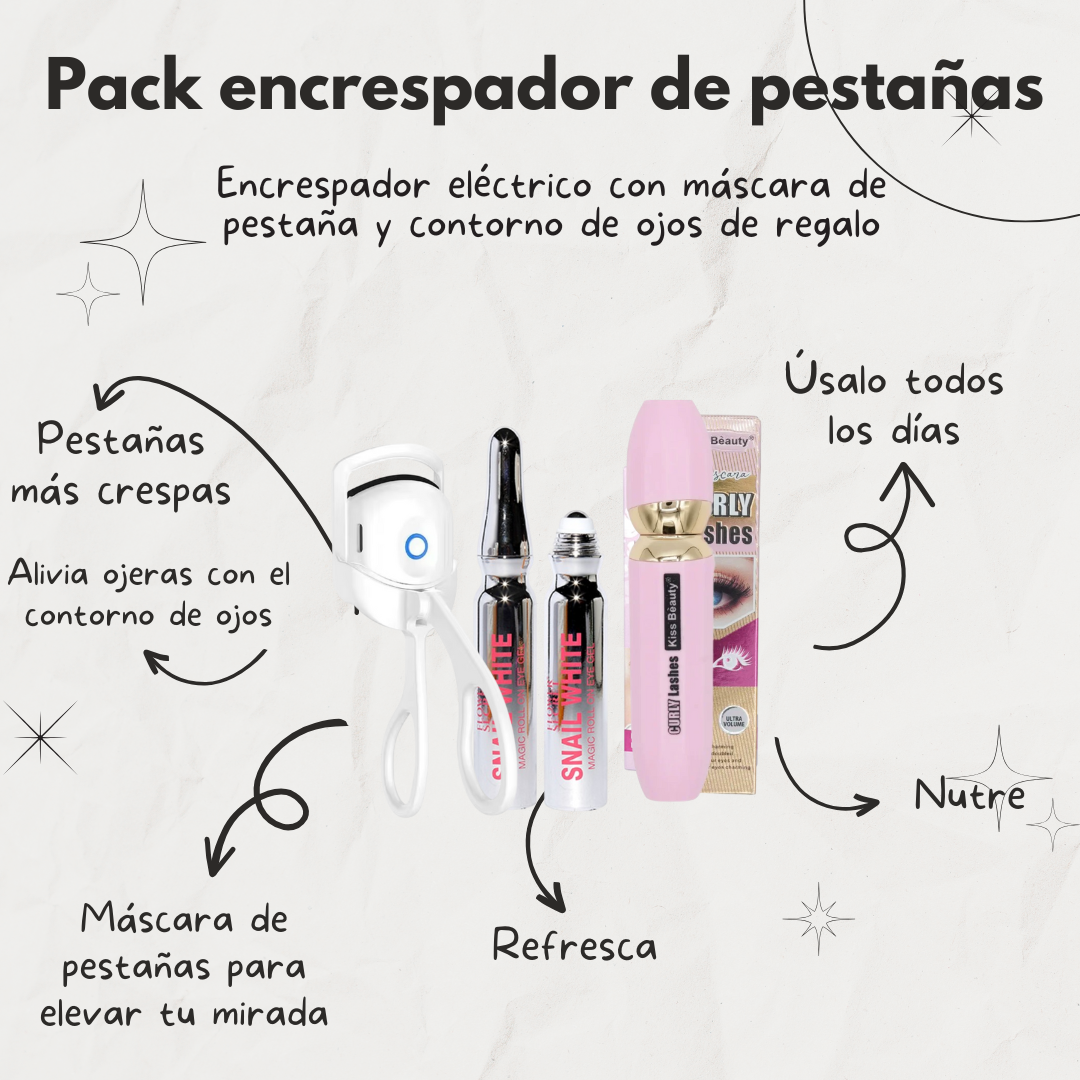 Revitaliza tu mirada, encrespador eléctrico con máscara de pestaña y contorno de ojos de REGALO